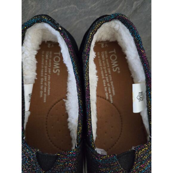 TOMS Classics Metallic Velvet Flats Girls Black Size 2 - Picture 6 of 6